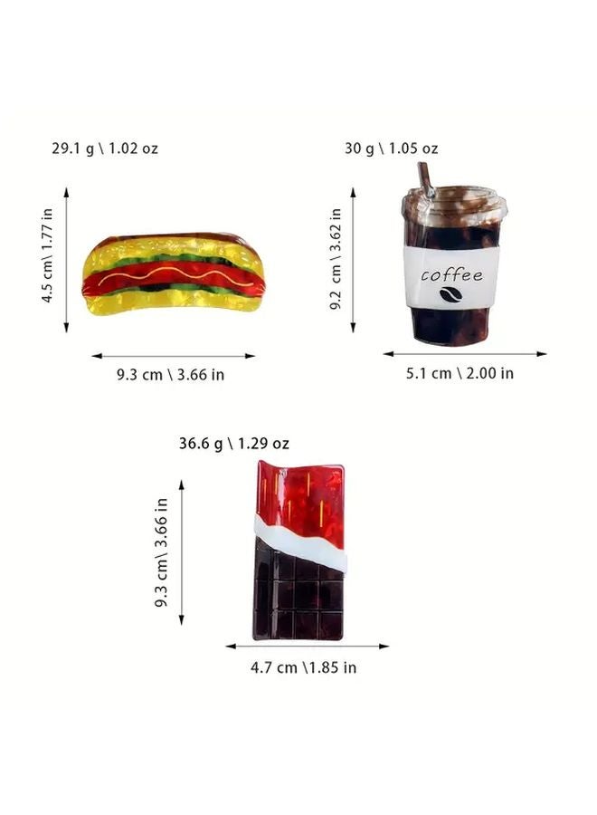Large Food Themed Hair Claw Hamburger Coffee Chocolate Design Womens Fashion Accessory - Image 4